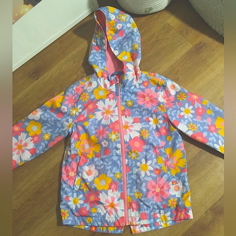 Cat & Jack Floral Hooded Raincoat - Blue, Pink, Yellow, White